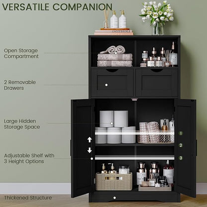 Iwell Storage Cabinet with Doors & Shelves, Kitchen Pantry Cabinet, Bathroom Cabinets for Living Room, Kitchen, Laundry, Black