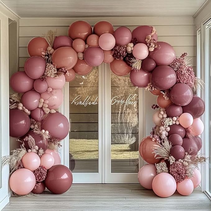 Dusty Rose Pink Balloon Garland Arch - Double Stuffed Dark Pink Balloons For Boho Birthday Baby Shower Thanksgiving Bridal Shower Wedding Party Decorations
