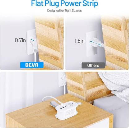 BEVA Cruise Power Strip, Cruise Approved Outlet with USB Ports, Non Surge Protector, 4FT Short Extension Cord 2 Outlets 3 USB Ports(1 USB C), Travel Essentials Outlet Adapter(3.4A Charge White)