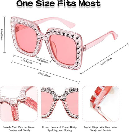 Pibupibu 4/8/16 Pack Colorful Bling Crystal Sunglasses Oversized Square Glitter Rhinestone Sunglasses for Women Party Favors