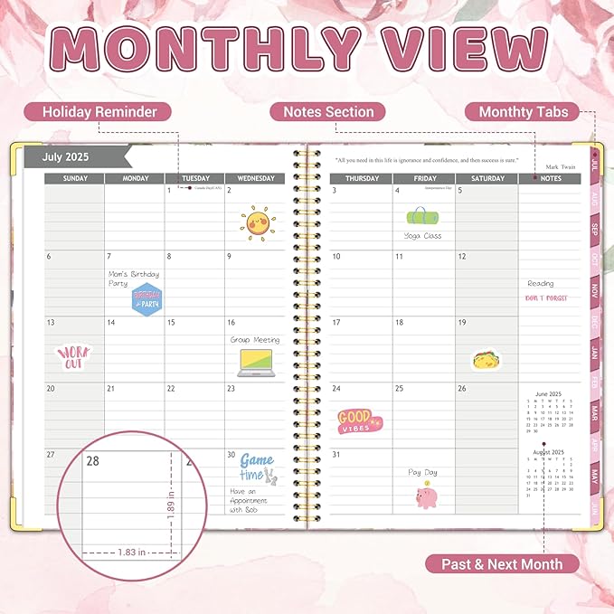 Academic Planner 2025-2026, 8.5" x 11", Weekly & Monthly Planner from JUL.2025 to JUN.2026, Column View Calendar Organizers, Spiral Hardcover Agenda Book with Tabs for Office School Supplies, Floral