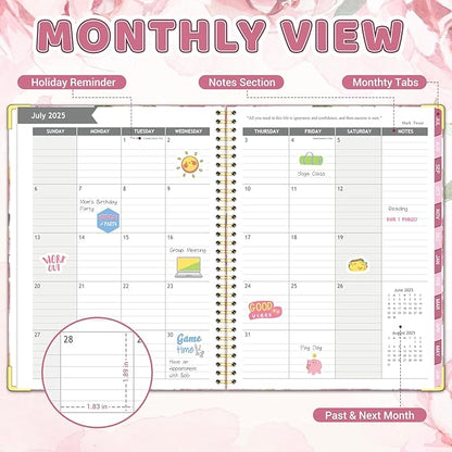 Academic Planner 2025-2026, 8.5" x 11", Weekly & Monthly Planner from JUL.2025 to JUN.2026, Column View Calendar Organizers, Spiral Hardcover Agenda Book with Tabs for Office School Supplies, Floral