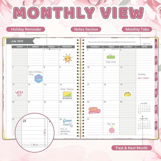 Academic Planner 2025-2026, 8.5" x 11", Weekly & Monthly Planner from JUL.2025 to JUN.2026, Column View Calendar Organizers, Spiral Hardcover Agenda Book with Tabs for Office School Supplies, Floral