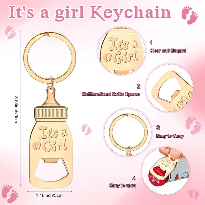 Vesici 25 Sets Baby Shower Party Favors Bottle Openers Keychains Stainless Steel Shot Thank You Tags Organza Bags Gender Reveal Favors for Guests Wedding Baby Shower Return Gift Girl Boy (Girl)