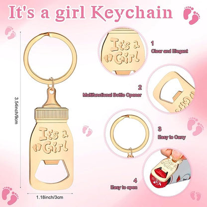 Vesici 25 Sets Baby Shower Party Favors Bottle Openers Keychains Stainless Steel Shot Thank You Tags Organza Bags Gender Reveal Favors for Guests Wedding Baby Shower Return Gift Girl Boy (Girl)