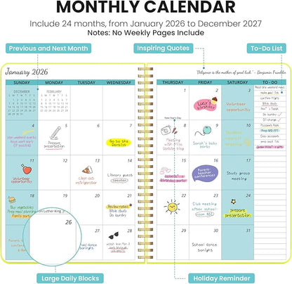 Monthly Planner 2026-2027, 2 Year Months Calendar Planner 2026-2027, Runs from January 2026 - Decembe 2027, 7" x 10", 24 Months, Perfect for School Office Home Planning - Lemon Yellow