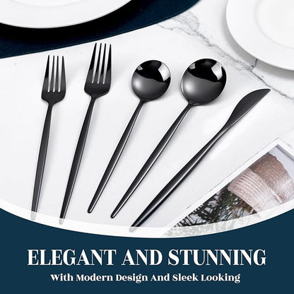 NOCCUR 40-Piece Stainless Steel Black Silverware Set for 8 - Black Utensils Set Include Knives Spoons and Forks for Home/Party/New Year
