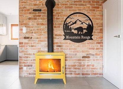 RealSteel Personalized Bear Metal Sign - Custom Outdoor Wall Art with Mountain Scene - Circular Design for Porch, Patio, Lawn & Garden Décor - Textured Silver, 24"