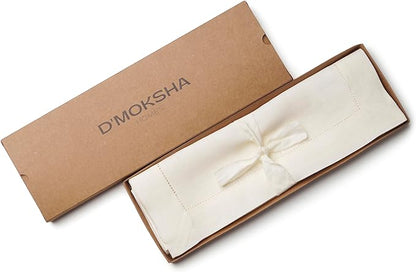 D'Moksha Homes Linen Placemats Set of 4 - Classic Hemstitch Ivory Placemats 14 x 19 Inch - 100% Pure Linen Table Mats for Winter, Christmas, Holiday - Handcrafted and Machine Washable