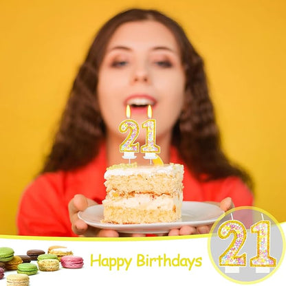 21st Birthday Candle for Cake, Colorful Macaron Numeral Candles for Women/Men, Birthday Party Cake Decorations, Golden Cake Topper for Birthday Party Supplies (Number 21)
