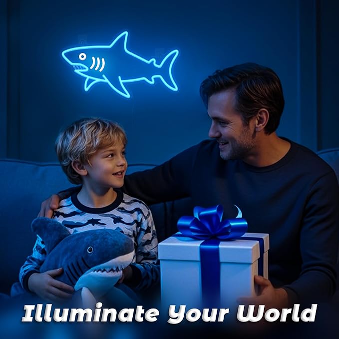 Shark Neon Sign, Dimmable LED Shark Light Animal Wall Decor, Christmas Gift White Elephant Gifts for Boys Men, Bedroom Living Room Man Cave Home Decoration With USB Powered