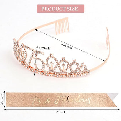 CIEHER 75th Birthday Gift Set - Crown, Sash, Pearl Pin, Decorations and Party Supplies for Women's Fabulous 75th Celebration