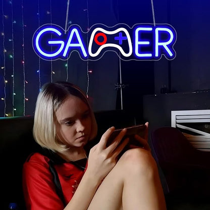 Gamer Neon Sign, Neon Signs for Wall Decor Neon LED Signs Gaming Room Neon Light Up Signs Home Decor for Bedroom Club Party Bar Shop USB Operated