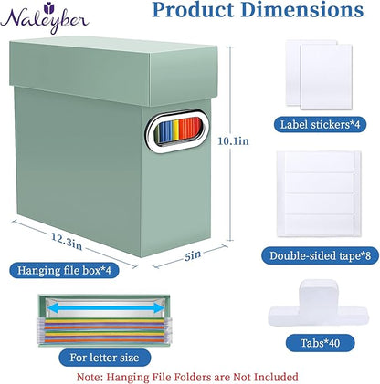 File Organizer Box with Lid & Handle, Heavy Duty Hanging File Folder Storage Boxes for Letter Size, Portable Filing Organizer for Office, Home, Classroom, Sage 4 Pack