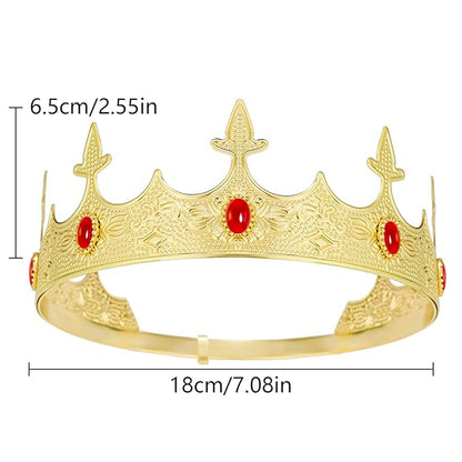Generic King Crowns Metal Hair Band for Men Gold Crowns and Tiara for Theme Birthday Party Costume Accessories (Gold), Golden Ruby