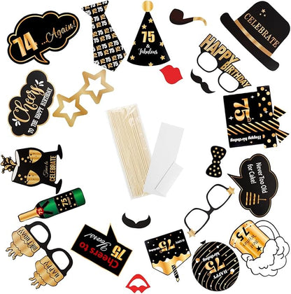 LINGTEER Happy 75th Birthday Party Photo Booth Props,Cheers to 75th Birthday 75th Years Old Bday Party Centerpieces Props Decorations Sign.