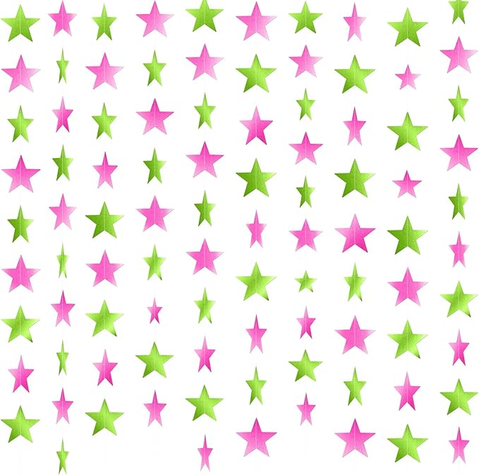 Patelai Glitter Star Garland Banner Christmas Decor 130 Feet Star Hanging Bunting Banner Twinkle Backdrop for Homecoming Classroom Wedding Birthday Halloween Party Supplies(Pink,Green)