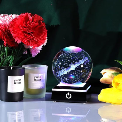3.15" K9 Crystal 3D Solar System Ball with Black LED Colorful Lighting Touch Base, Engraving Solar System Star Planet Model Decor, Science Universe Astronomy Gifts for Astronomy Lovers