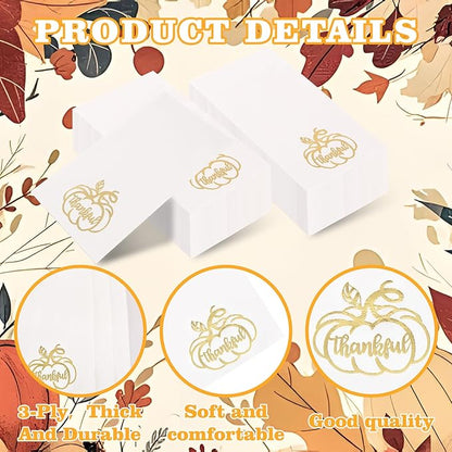 200 PCS Thanksgiving Pumpkin Napkins - 3-Ply Heavy Duty Fall Pumpkin Paper Napkins - Thanksgiving Disposable Hand Towels Napkins for Friendsgiving Table Decor Party Supplies