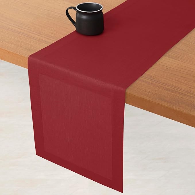 D'Moksha Homes Linen Red Table Runner 36 Inches - 100% Pure Linen Small Table Runner 14 x 36 Inch for Dresser, Coffee Tables, Winter, Christmas, Holiday-Machine Washable