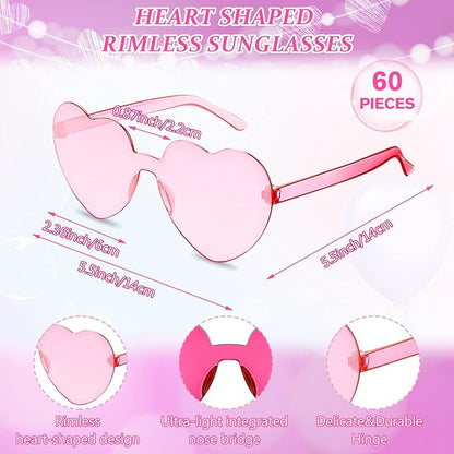 Flutesan 60 Pairs Heart Sunglasses Pink Heart Shaped Rimless Sunglasses Transparent Frameless Glasses Candy Color for Party Favor Cosplay