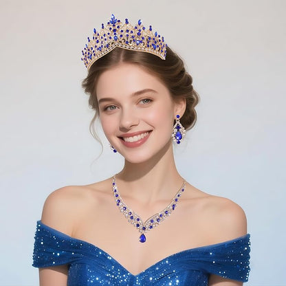 Kamirola Tiaras and Crowns for Women,Tiaras Earrings Necklace, Crystal Bridal Jewelry Set, Costume Party Halloween Prom Pageant Jewelry for Women TR80