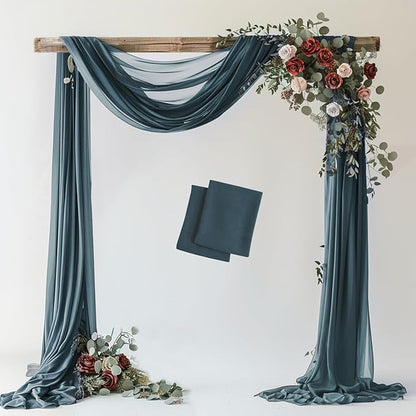 Wokceer Wedding Arch Draping Fabric Grey Blue 2 Panels 28.7" x 20FT Sheer Fabric Drapes Backdrop Arch Draping Fabric for Wedding Ceremony Birthday Party Bridal Shower Decoration