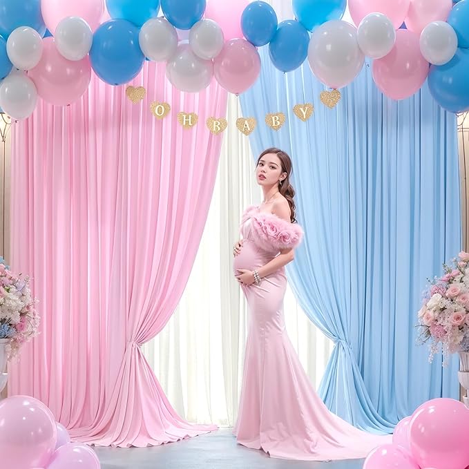 10x10 Pink Blue Backdrop Curtains for Gender Reveal Boy or Girl Parties Wrinkle Free Photo Curtains Backdrop Drapes Fabric Decoration for Birthday Party Baby Shower 5ft x 10ft,2 Panels