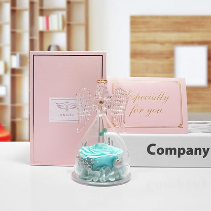 Miofula Preserved Flower Rose Birthday Gifts for Mom, Angel Figurines with Forever Real Rose Gifts for Her Mom Grandma, Angels Gifts for Mothers Day Christmas Anniversary Thanksgiving Birthday Gifts