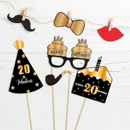 LINGTEER Happy 20th Birthday Party Photo Booth Props,Cheers to 20th Birthday Twenty Years Old Bday Party Centerpieces Props Decorations Sign.