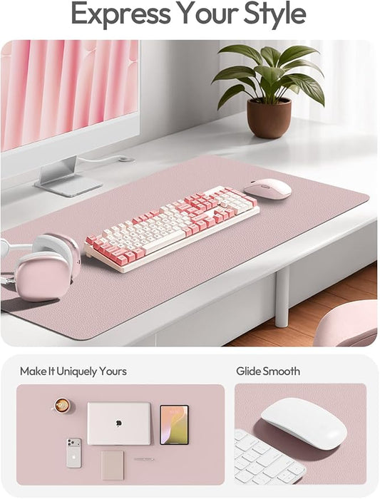 YSAGi Leather Desk Protector, Office Mat, Large Mouse Mat, Non-Slip PU Leather Blotter, Laptop Desk Mat, Waterproof Writing Pad for Office and Home (Grayish Lavender, 31.5" x 15.8")