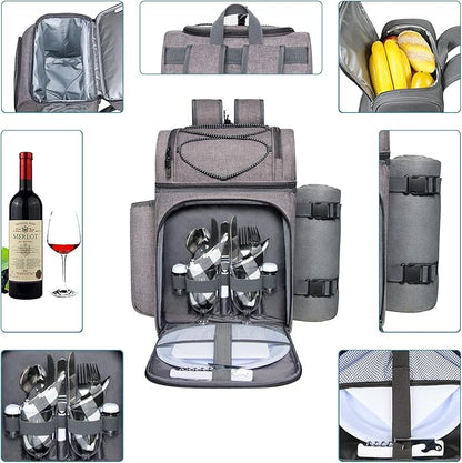 Hap Tim Picnic Basket Backpack for 2 Person with 2 Insulated Cooler Compartment, Wine Holder, Fleece Blanket, Cutlery Set, Gifts Ideals for Wedding, White Elephant, Bridal Showers, Christmas