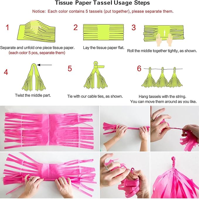 We Moment Black Red Gold Tissue Paper Tassels Party Tassel Garland Banner for Party Decorations, DIY Kits,15PCS