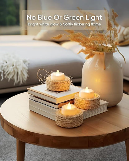 Flameless Candles, 12-Pack Tea Lights Candles Battery Operated Bulk, Flameless Tealight Candles, Realistic Tea Lights for Halloween Christmas Wedding Table Decor, 1.5'' D X 1.25'' H