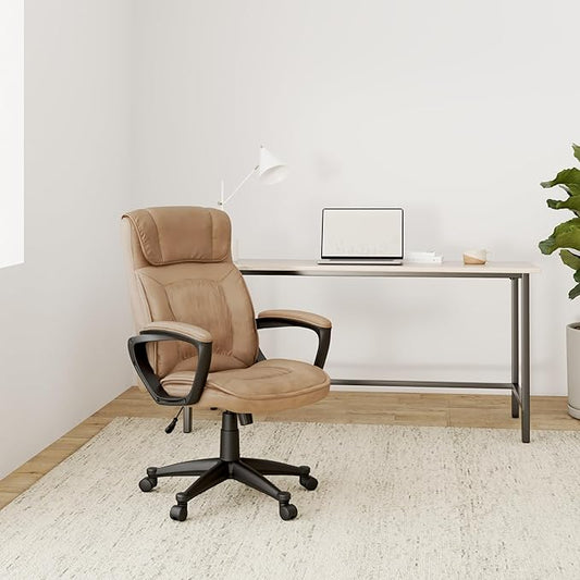 Serta® Hannah Executive Home Office Desk Chair, Ergonomic Mid-Back with Lumbar Support, Firm Seat Cushion, Layered Body Pillows, Padded Armrests, Swivel Base, Easy Assembly, Microfiber, Beige