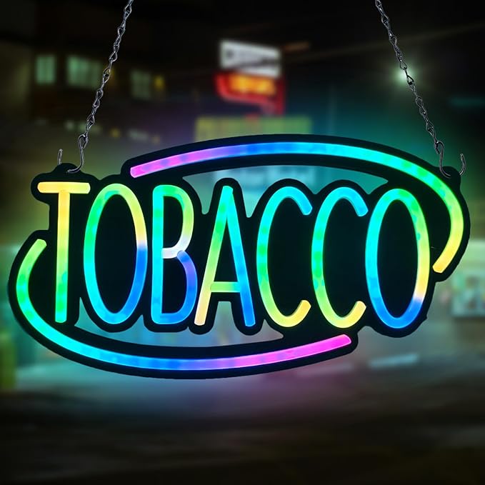 TOBACCO-LED Neon Sign for Business,16x8 inch Vape Smoke Shop Sign RGB Bright Led for Window Wall Door VapeSmoke Store