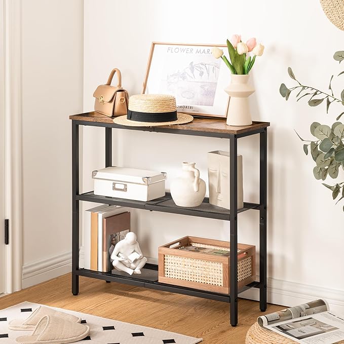 HOOBRO 29.5" Narrow Console Table, Set of 2, Entryway Table with Shelves, Thin Sofa Table, Behind Couch Table, Display Side Table, for Hallway, Entrance, Living Room, Rustic Brown and Black BF73XGP201