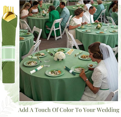 Lasnten 50 Pcs Pre Rolled Sage Green Plastic Silverware Sets for 50 Guest Disposable Plastic Cutlery Set with Napkins for Birthday Wedding Party Supplies