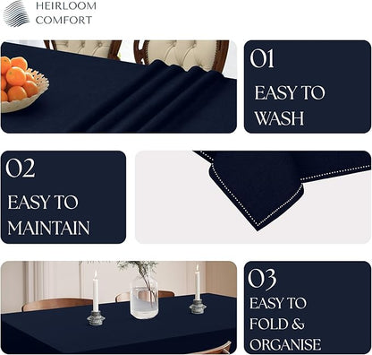 Navy Blue Table Cover, 100% Cotton Tablecloth 60x102 Inch, Fits 8-10 Seats, Soft, Durable, Washable, Wrinkle Resistant, Rectangle Table Cloth for Dining, Holiday Celebrations, Dinner