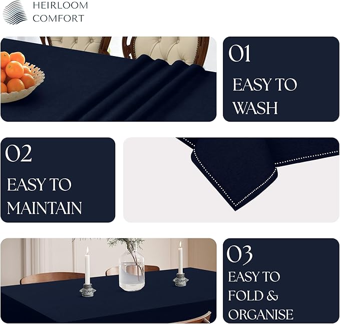 Navy Blue Table Cover, 100% Cotton Tablecloth 60x86 Inch, Fits 6-8 Seats, Soft, Durable, Washable, Wrinkle Resistant, Rectangle Table Cloth for Dining, Holiday Celebrations, Dinner