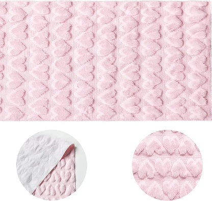 Artoid Mode Pink Soft Plush Faux Fur Jacquard Heart Valentine's Day Table Runner, Seasonal Kitchen Dining Table Decoration for Home Party Decor 13x90 Inch
