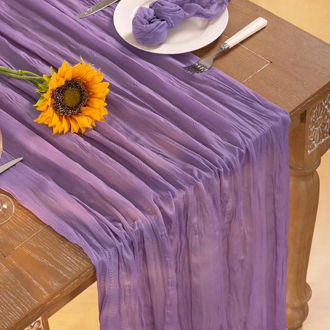 Lavender Purple Cheesecloth Table Runner 4 Pack Christmas Table Runners Boho Gauze 120 Inches Cheese Cloth Table Decor for Xmas Holiday Season Parties Wedding Bridal Baby Shower Birthday