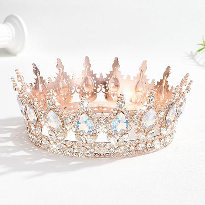 Queen Crown Rhinestone Wedding Crowns and Tiaras for Women Costume Party Hair Accessories Princess Birthday Crown Crystal Bridal Crown (Rose Gold & Moonlight Crown)