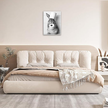 Bunny Bathroom Wall Art, Rabbit Pictures Wall Decor, Animal Canvas Prints Painting, Framed Artwork For Bathroom Living Room Bedroom Office Dining Room 20"X16"