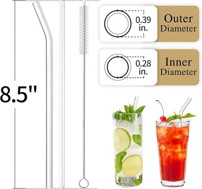 Piteno® 16-Pack Reusable Glass Straws Set, Clear Glass Drinking Straws, 8.5''x10MM, Set of 6 Straight and 6 Bent with 4 Cleaning Brushes, Perfect for Smoothies, Milkshakes, Juice, Tea
