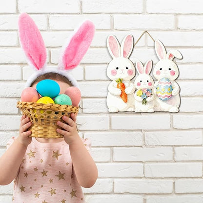 Kercan Easter Cross Wall Decoration with Purple Fabric, White Lily Flowers and Dove, He is Risen Wood Sign, 14.2x9.8 Inch Religious Home Decor (Rabbit-C)