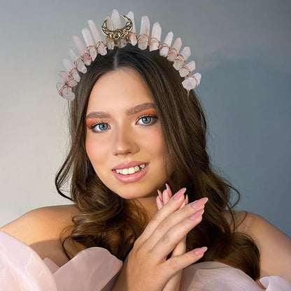 Natural Crystal Tiara Headband, Bridal Fairy Rhinestone Crown Headwear for Women Girls (xueya)