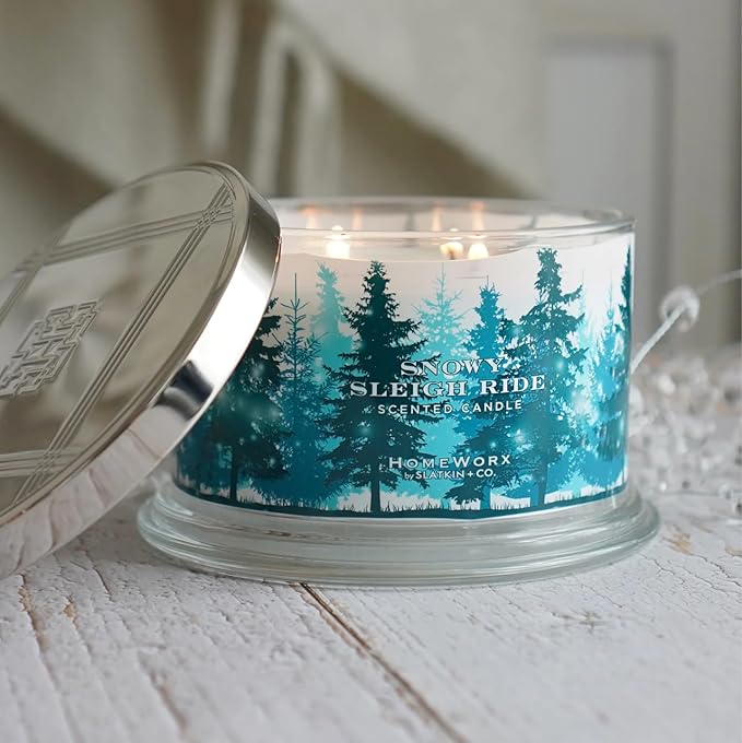 Snow Sleighride 18 oz 4-Wick Candle by HomeWorx | Cozy Aromatherapy | Long-Lasting Fragrance | Winter Home Decor Essential