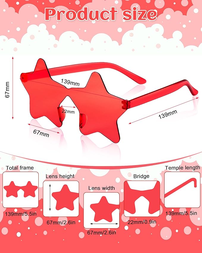 PLULON Star Sunglasses for Women Girls, Color Rimless Star Shaped Sunglasses Bulk for Adults Beach Birthday Swim Pool