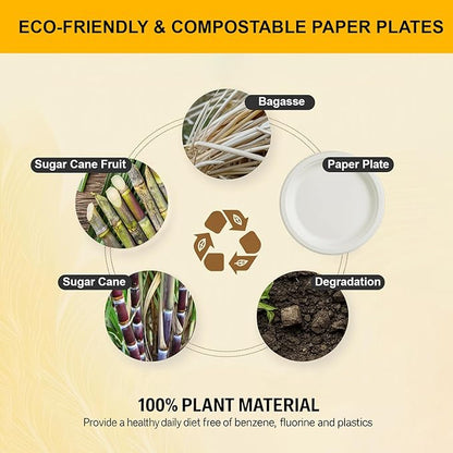 TIRIA Compostable Paper Plates 10 Inch [175 Pack], Biodegradable Sturdy Heavy Duty Paper Plates Bulk, Eco-Friendly Disposable Dinnerware for Parties, Lunch, Events, Picnics, Christmas & Thanksgiving
